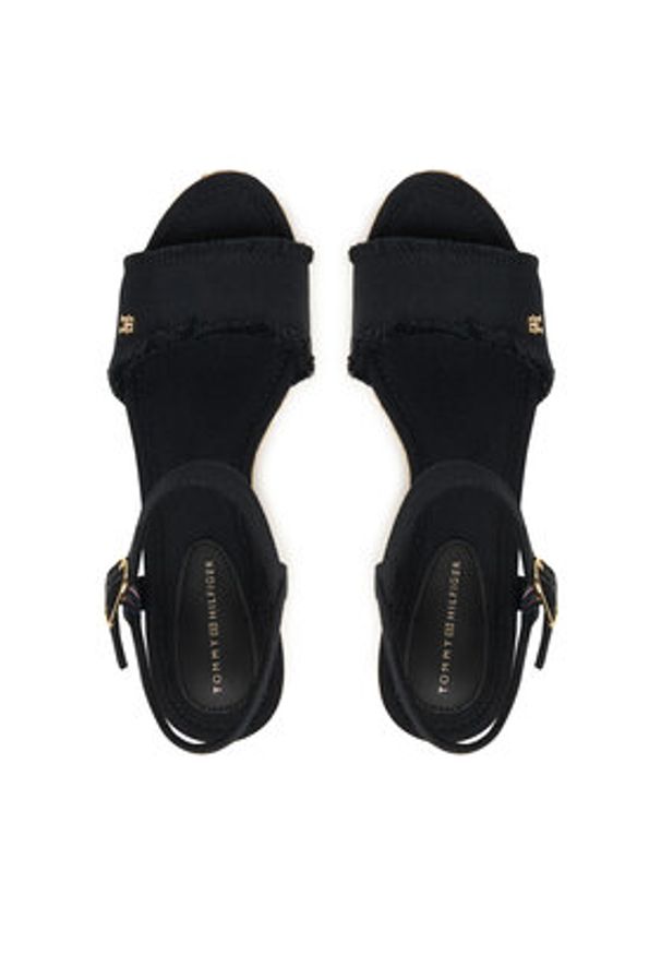 TOMMY HILFIGER - Tommy Hilfiger Sandały Mid Woven Wedge Espad Fringe FW0FW09470 Czarny. Kolor: czarny. Materiał: materiał