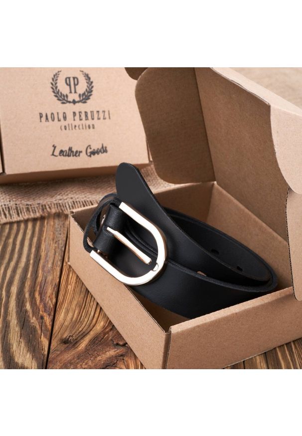 Pasek skórzany 100 cm PAOLO PERUZZI PG-01-BLZ-100. Kolor: czarny. Materiał: skóra
