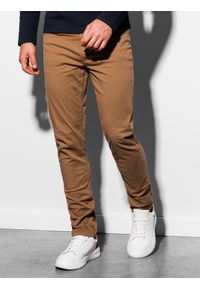 Ombre Clothing - Spodnie męskie P895 - camel - L. Okazja: do pracy, na co dzień. Materiał: bawełna, tkanina, elastan. Styl: casual, klasyczny #1