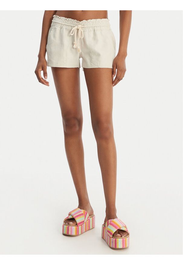 Roxy Szorty materiałowe Oceanside ARJNS03007 Beżowy Regular Fit. Kolor: beżowy. Materiał: len