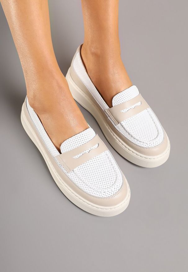 Born2be - Beżowe Mokasyny Skórzane na Grubej Podeszwie Odrelle. Okazja: na co dzień, na spacer. Kolor: beżowy. Materiał: skóra. Styl: elegancki, casual