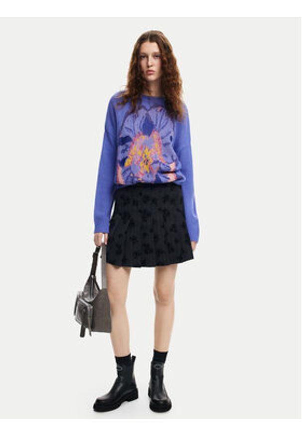 Desigual Sweter Pensee Lacroix 24WWJF52 Fioletowy Regular Fit. Kolor: fioletowy. Materiał: syntetyk