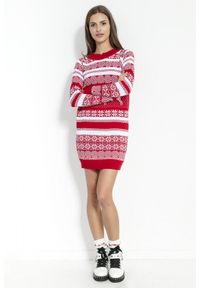 e-margeritka - Sukienka świąteczna swetrowa czerwona - xs. Kolor: czerwony. Materiał: materiał, akryl. Wzór: aplikacja, ze splotem. Sezon: zima. Typ sukienki: dopasowane. Styl: wizytowy