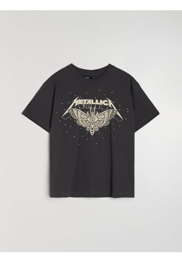 Sinsay - Bawełniana koszulka z nadrukiem Metallica - szary. Kolor: szary. Materiał: bawełna. Wzór: nadruk