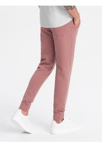 Ombre Clothing - Męskie spodnie dresowe bawełniane joggery BASIC – ciemnoróżowe V4. Okazja: na co dzień. Kolor: różowy. Materiał: dresówka, bawełna. Wzór: aplikacja. Styl: sportowy, casual, elegancki #5