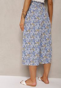 Renee - Niebieskie Spodnie z Szerokimi Nogawkami High Waist z Bawełną Paskiem i Gumką w Talii Drosofia. Okazja: na co dzień. Stan: podwyższony. Kolor: niebieski. Materiał: bawełna. Styl: elegancki, casual #3