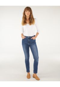 Unisono - GŁADKIE JEANSY Z PRZETARCIAMI 42-9159 BLU SCUR. Materiał: jeans. Wzór: gładki