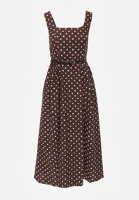 Renee - Brązowa Retro Sukienka z Bawełny i Wiskozy w Kropki o Rozkloszowanym Kroju Phrithoe. Okazja: na randkę. Kolor: brązowy. Materiał: wiskoza, bawełna. Wzór: kropki. Typ sukienki: rozkloszowane. Styl: retro #7