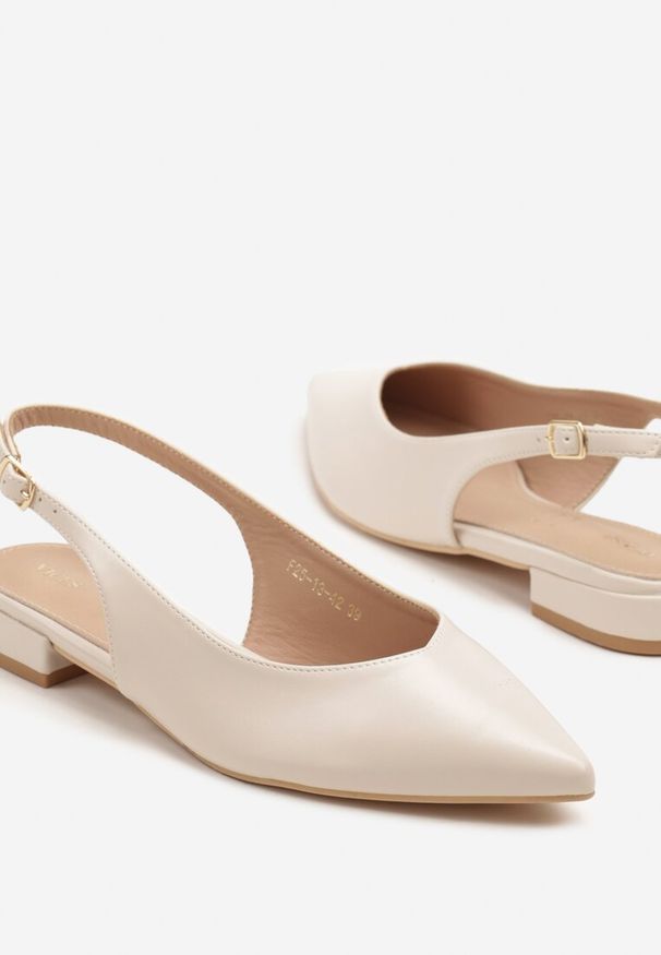 Renee - Beżowe Sandały Slingback Vices z Wkładką ze Skóry Naturalnej Lisanilis. Okazja: na spotkanie biznesowe, na spacer. Zapięcie: pasek. Kolor: beżowy. Materiał: skóra. Obcas: na obcasie. Styl: biznesowy