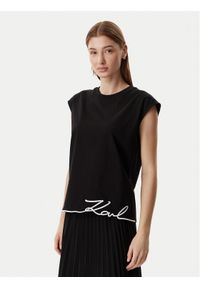 Karl Lagerfeld - KARL LAGERFELD T-Shirt B2W17018 Czarny Regular Fit. Typ kołnierza: dekolt w karo. Kolor: czarny. Materiał: bawełna #1