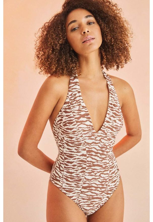 Women Secret - women'secret jednoczęściowy strój kąpielowy BAMBOO kolor beżowy lekko usztywniona miseczka 5525789. Kolor: beżowy. Materiał: poliamid