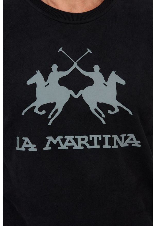 La Martina - LA MARTINA Czarna bluza męska z szarym logo. Kolor: czarny