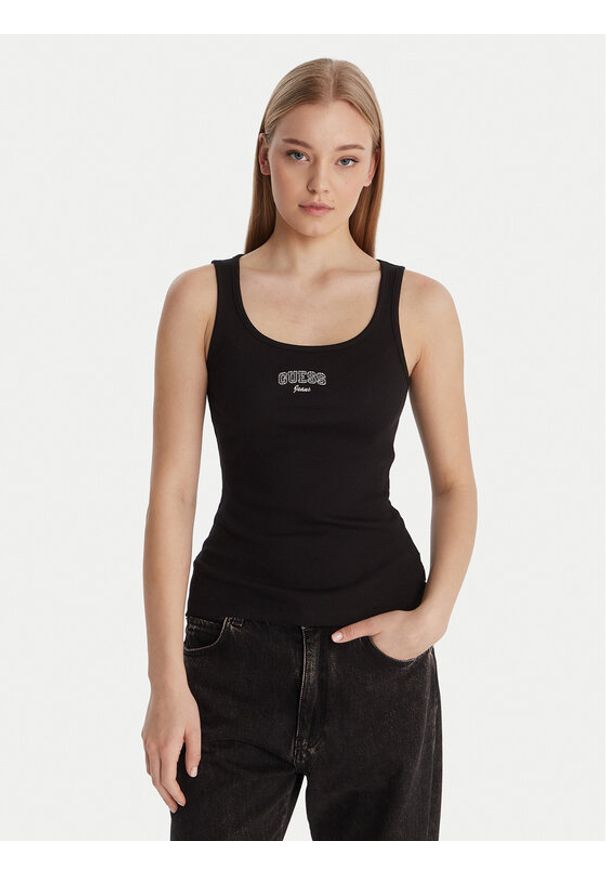 Guess Jeans Top W6RP20 KA0H1 Czarny Slim Fit. Kolor: czarny. Materiał: bawełna