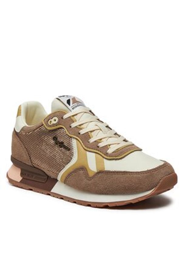 Pepe Jeans Sneakersy Brit Sequins W PLS40009 Beżowy. Kolor: beżowy. Materiał: skóra