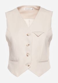 Renee - Beżowa Kamizelka w Stylu Garniturowym z Imitacją Kieszonek Odinen. Kolor: beżowy. Styl: elegancki #7
