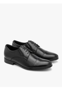 Ryłko - Czarne eleganckie półbuty męskie. Okazja: na spotkanie biznesowe. Kolor: czarny. Materiał: skóra, materiał. Wzór: gładki. Styl: elegancki #6