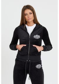 Juicy Couture - JUICY COUTURE Czarna bluza Heritage Dog Crest Robyn Hoodie. Kolor: czarny