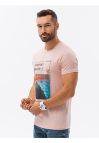 Ombre Clothing - T-shirt męski z nadrukiem - różowy V15B S1434 - M. Kolor: różowy. Materiał: bawełna. Wzór: nadruk. Styl: klasyczny