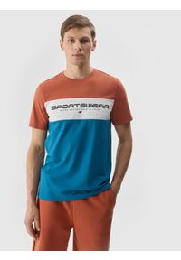 4f - 4F T-shirt z nadrukiem męski - brązowy L. Okazja: na co dzień. Kolor: brązowy. Materiał: dzianina, bawełna, jersey. Długość rękawa: krótki rękaw. Długość: krótkie. Wzór: nadruk. Styl: klasyczny, sportowy, casual