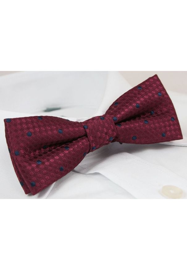 Elegancka Mucha Męska - Alties - Głęboka Czerwień, Granatowy Groszek. Kolor: czerwony. Wzór: grochy. Styl: elegancki