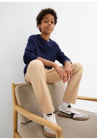 bonprix - Bawełniane spodnie z gumką w talii regular fit, prosta nogawka. Kolor: beżowy. Materiał: bawełna #2