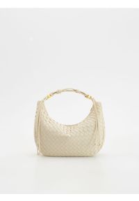Reserved - Przeplatana torebka hobo - złamana biel. Materiał: skórzane #1