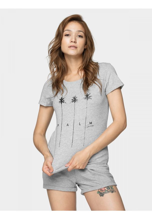 outhorn - T-shirt damski TSD617 - chłodny jasny szary melanż - Outhorn. Kolor: szary. Długość rękawa: krótki rękaw. Wzór: melanż