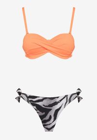 Renee - Pomarańczowe Bikini 2 Pary Majtek Typu Figi i Biustonosz Wiązany na Plecach Galanoria. Kolor: pomarańczowy. Wzór: aplikacja #6