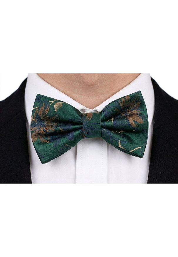 Mucha Męska w Zestawie z Poszetką - Alties - Zieleń, Duże Kwiaty. Wzór: kwiaty. Styl: elegancki, sportowy