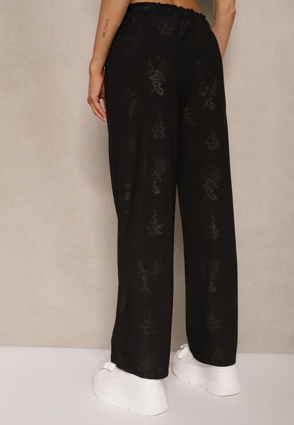 Renee - Czarne Proste Spodnie z Gumką w Pasie i Wiązaniem Mirenela. Okazja: na co dzień. Kolor: czarny. Sezon: lato, wiosna. Styl: elegancki, casual