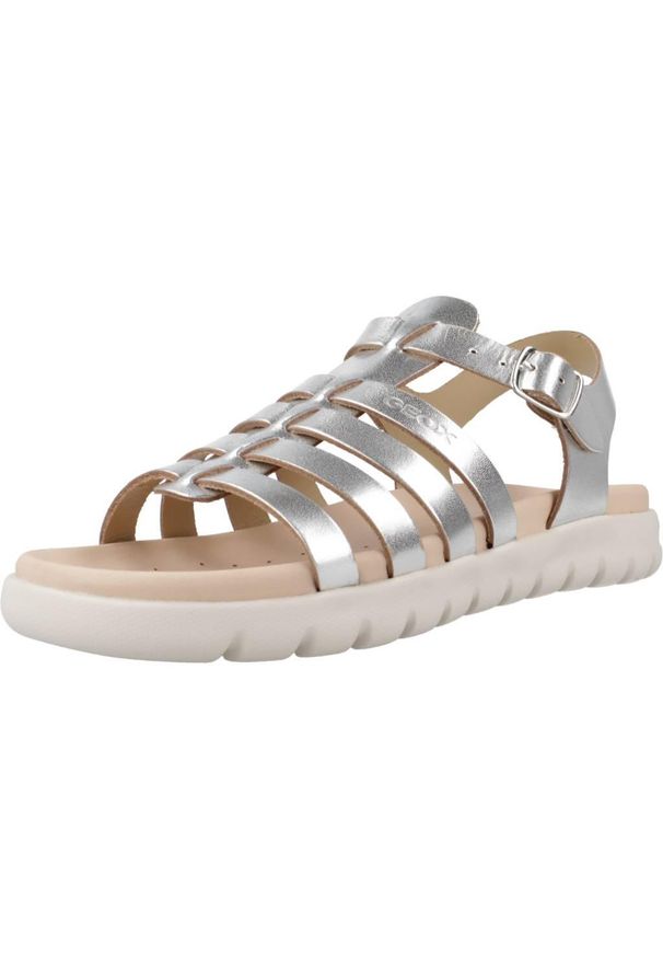Geox - Sandały GEOX J S. SOLEIMA G.B - METAL.LEA Srebrny. Kolor: szary. Materiał: skóra. Sport: turystyka piesza