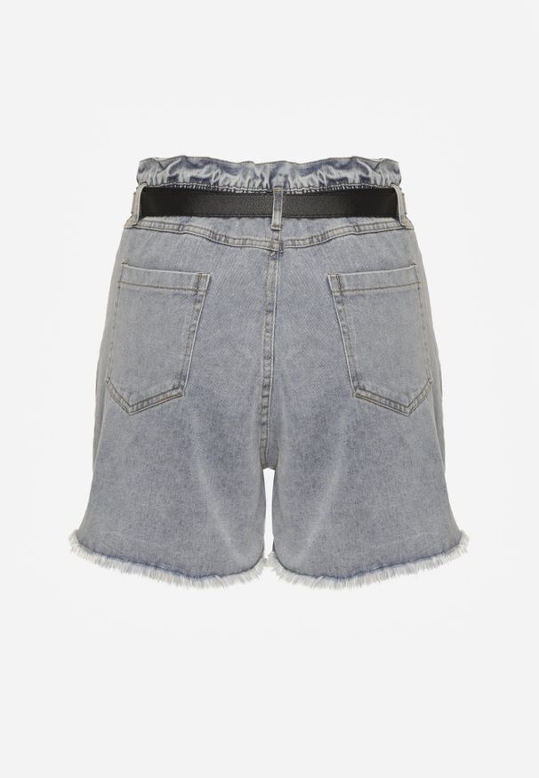 Renee - Jasnoniebieskie Bawełniane Szorty Jeansowe z Paskiem i Przetarciami High Waist Vikisona. Okazja: na co dzień. Stan: podwyższony. Kolor: niebieski. Materiał: bawełna, jeans. Styl: elegancki, casual