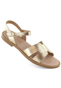 Sandały damskie metaliczne złote Filippo DS3702. Kolor: złoty. Materiał: skóra ekologiczna. Wzór: aplikacja