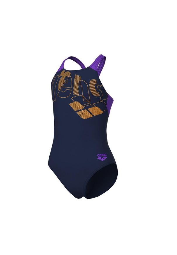 Dziewczęcy jednoczęściowy kostium kąpielowy Arena V Back. Kolor: wielokolorowy, niebieski, fioletowy