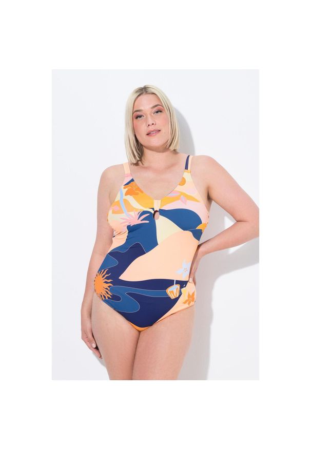 ULLA POPKEN - Damski Strój kąpielowy węzełek miękkie miseczki regulowane ramiączka. Kolekcja: plus size. Kolor: niebieski. Materiał: poliamid, poliester, materiał, elastan