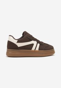 Renee - Brązowe Sneakersy Tenisówki Ozdobione Geometrycznym Wzorem Shie. Okazja: na co dzień. Kolor: brązowy. Materiał: jeans. Wzór: aplikacja, geometria #3