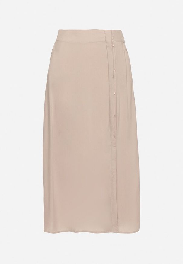 Born2be - Ciemnobeżowa Spódnica z Wiskozy o Rozkloszowanym Kroju Galinelle. Okazja: na co dzień. Kolor: beżowy. Materiał: wiskoza. Styl: casual, elegancki