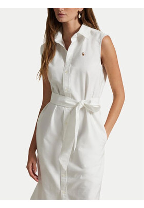 Polo Ralph Lauren Sukienka koszulowa 211965853001 Biały Regular Fit. Typ kołnierza: polo. Kolor: biały. Materiał: bawełna. Typ sukienki: koszulowe