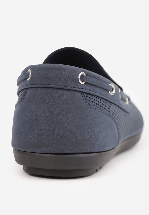 Born2be - Granatowe Półbuty Mokasyny z Perforacją i Sznurkiem w Marynistycznym Stylu Sofiopis. Okazja: na co dzień. Kolor: niebieski. Materiał: jeans. Szerokość cholewki: normalna. Styl: casual, klasyczny