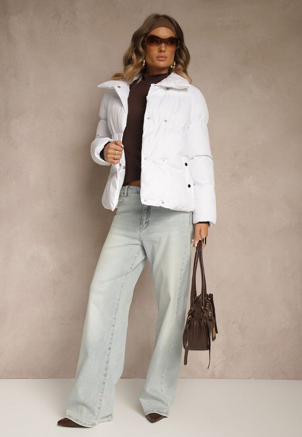 Renee - Biała Pikowana Kurtka na Napy Elriona. Kolor: biały. Długość rękawa: długi rękaw. Długość: długie