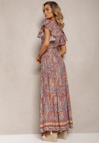 Renee - Beżowy Wiskozowy Komplet 2-Częściowy w Print Paisley Długa Spódnica i Kopertowy Top Aeodosia. Kolor: beżowy. Materiał: wiskoza. Wzór: paisley, nadruk #5