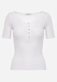 Renee - Biały Bawełniany T-shirt Prążkowany z Guzikami Florvivi. Okazja: na co dzień. Kolor: biały. Materiał: bawełna, prążkowany. Styl: sportowy, casual #4