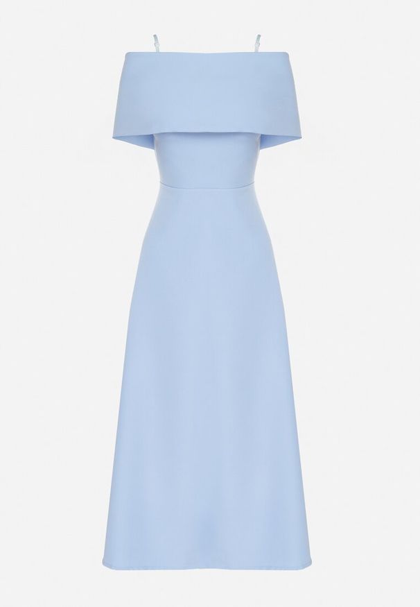 Born2be - Niebieska Sukienka o Rozkloszowanym Kroju na Ramiączkach z Wywijanym Dekoltem Jenathia. Okazja: na wesele, na studniówkę, na ślub cywilny, na imprezę. Kolor: niebieski. Długość rękawa: na ramiączkach