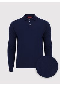 Pako Lorente - PAKO LORENTE – Męski granatowy sweter z kołnierzykiem polo. Typ kołnierza: polo. Kolor: czarny, niebieski. Materiał: wełna. Sezon: jesień, zima