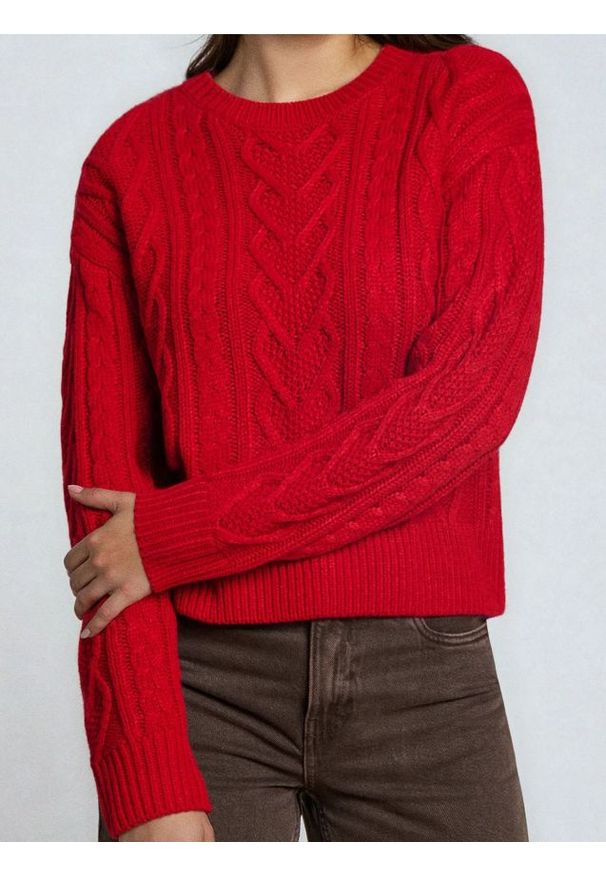 Sinsay - Strukturalny sweter - czerwony. Kolor: czerwony
