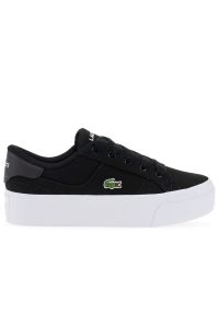 Buty Lacoste Ziane Platform Textile 745CFA0012-312 - czarne. Okazja: na co dzień. Zapięcie: sznurówki. Kolor: czarny. Materiał: materiał, guma. Szerokość cholewki: normalna. Wzór: aplikacja. Obcas: na platformie