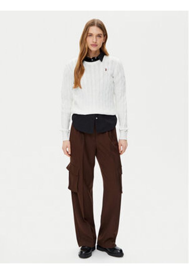 U.S. Polo Assn. Sweter WUP0398 Biały Regular Fit. Typ kołnierza: polo. Kolor: biały. Materiał: bawełna