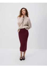Reserved - Spódnica midi z wiskozą - bordowy. Kolor: czerwony. Materiał: wiskoza