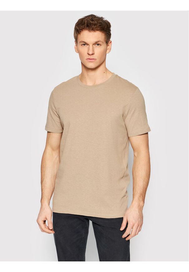 Jack & Jones - Jack&Jones T-Shirt Linen Basic 12199713 Beżowy Regular Fit. Kolor: beżowy. Materiał: bawełna