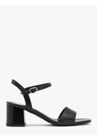Ryłko - Czarne sandały na obcasie typu klocek. Kolor: czarny. Materiał: skóra. Obcas: na obcasie. Styl: street. Wysokość obcasa: średni #1